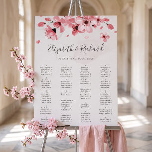 Pink Floral Cherry Blossom Wedding Seating Chart Foam Board