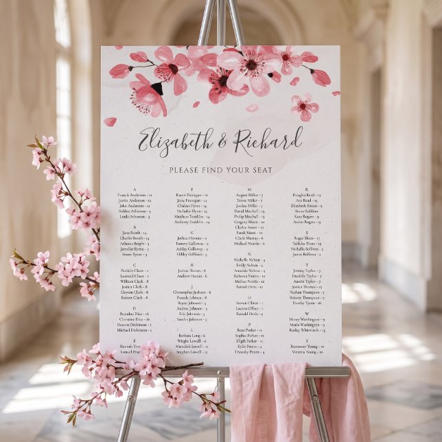 Pink Floral Cherry Blossom Wedding Seating Chart Foam Board (Creator Uploaded)