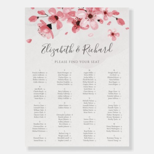 Pink Floral Cherry Blossom Wedding Seating Chart Foam Board