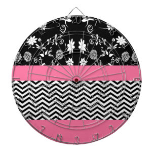 pink floral chevron dartboard with darts