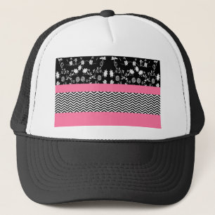 pink floral chevron trucker hat