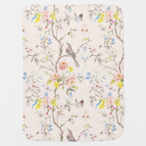Pink Floral Chinoiserie Baby Shower Baby Blanket