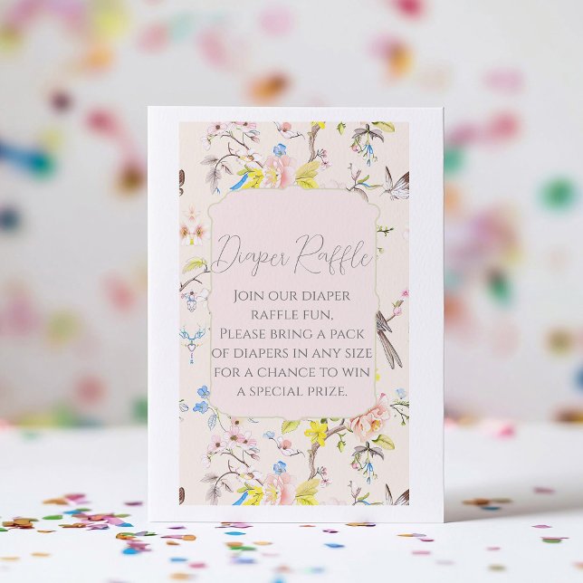 Pink Floral Chinoiserie Baby Shower Diaper Raffle Enclosure Card (Creator Uploaded)