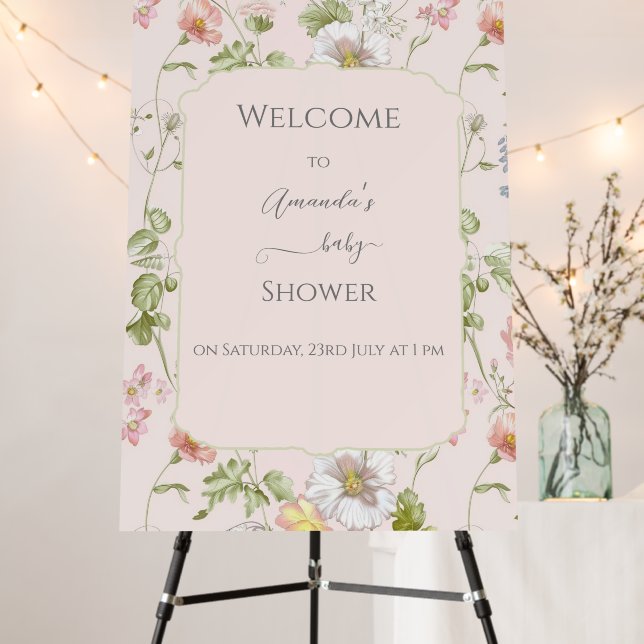 Pink Floral Chinoiserie Baby Shower Foam Board (In Situ (Stand))