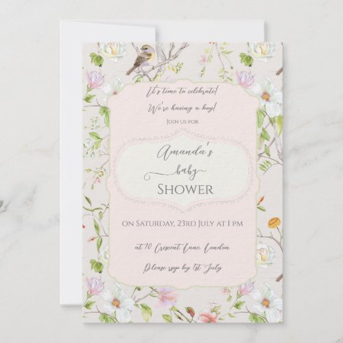 Pink Floral Chinoiserie Baby Shower Invitation