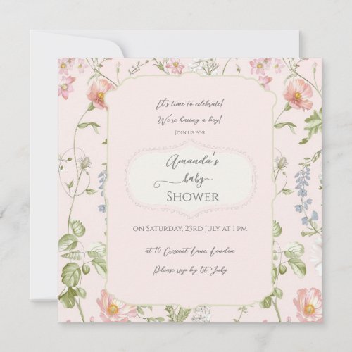 Pink Floral Chinoiserie Baby Shower Invitation