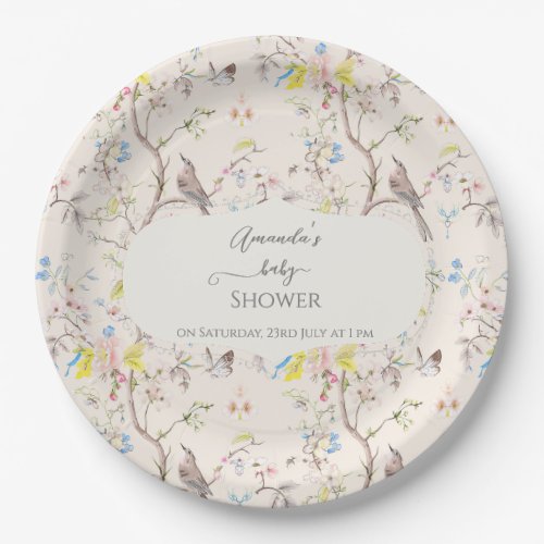 Pink Floral Chinoiserie Baby Shower Paper Plates