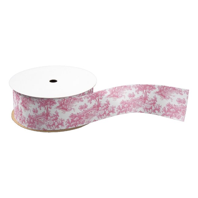 Pink Floral Chinoiserie Toile Grosgrain Ribbon (Spool)