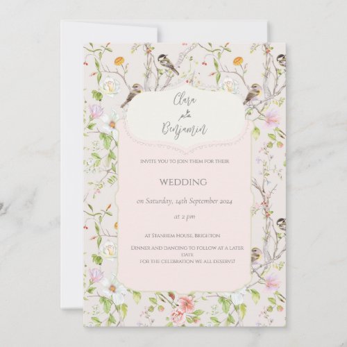 Pink Floral Chinoiserie Wedding Invitation