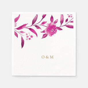 Pink floral Chinoiserie Wedding monogram Napkins