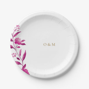 Pink floral Chinoiserie Wedding monogram Paper Plates