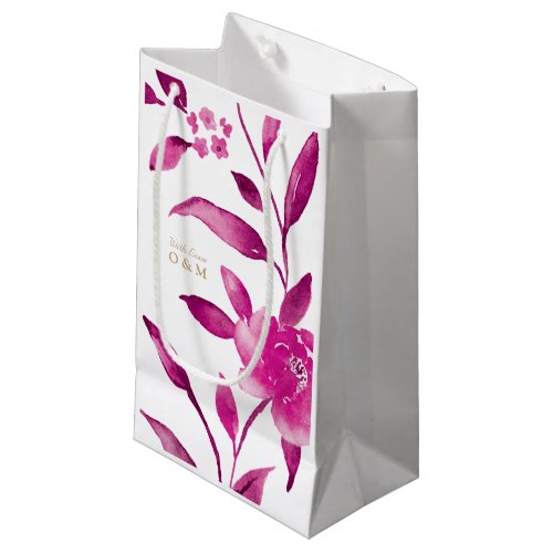 Pink floral Chinoiserie Wedding monogram Small Gift Bag