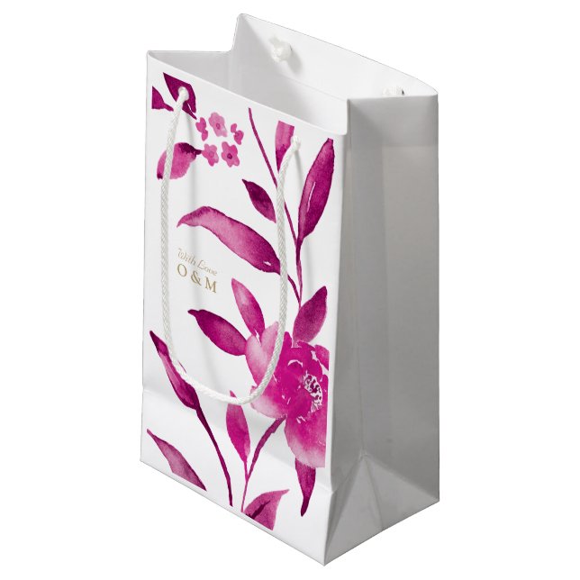 Pink floral Chinoiserie Wedding monogram Small Gift Bag (Front Angled)