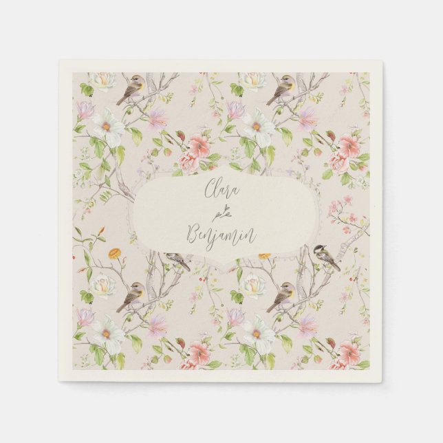 Pink Floral Chinoiserie Wedding Napkins (Front)