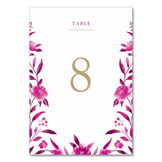 Pink floral Chinoiserie Wedding table card (Front)