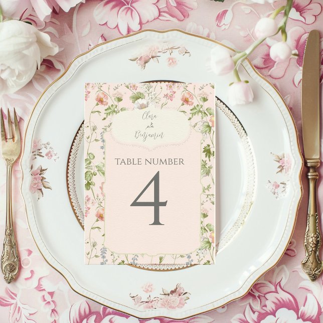 Pink Floral Chinoiserie Wedding Table Number (Creator Uploaded)