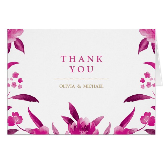 Pink floral Chinoiserie Wedding thank you (Front Horizontal)