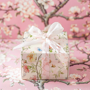 Pink Floral Chinoiserie Wedding Wrapping Paper