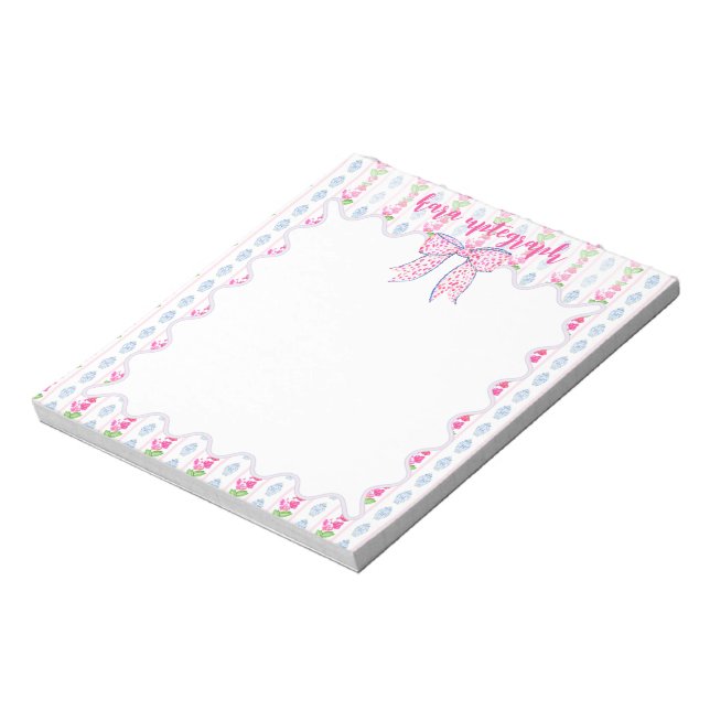 Pink Floral & Chinoserie Personalized Notepad (Rotated)