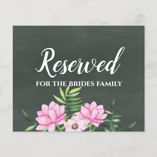 Pink Floral Chlakboard Custom Wedding Sign Budget (Front)