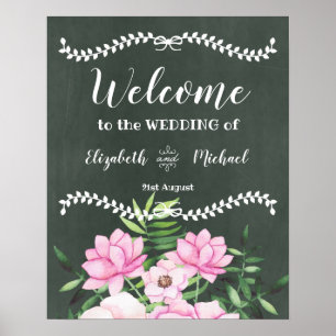 Pink Floral Chlakboard Custom Wedding Sign Budget