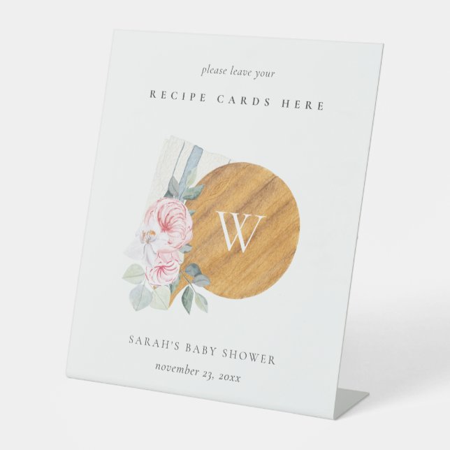 Pink Floral Chopping Board Recipe Card Baby Shower Pedestal Sign (Front)