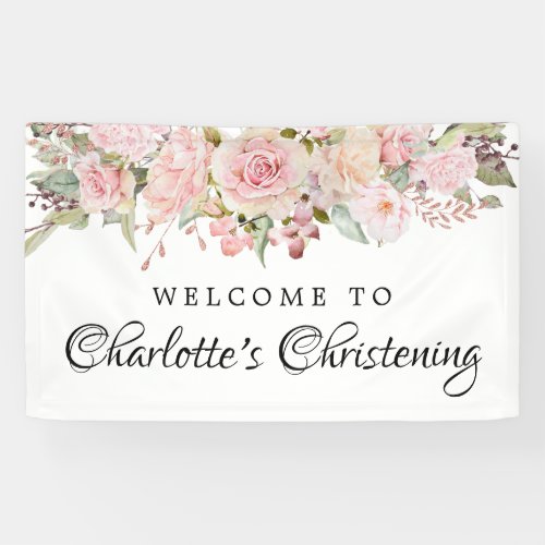 Pink Floral Christening Welcome Banner Template