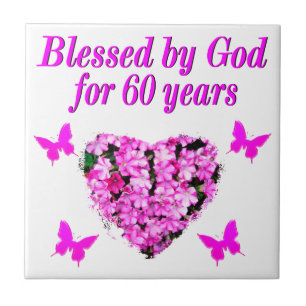 PINK FLORAL CHRISTIAN 60TH BIRTHDAY DESIGN CERAMIC TILE