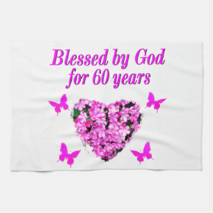 PINK FLORAL CHRISTIAN 60TH BIRTHDAY DESIGN TOWEL