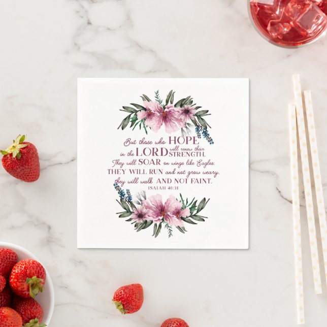 Pink Floral Christian Bible Verse Isaiah 40 Napkins (Insitu)