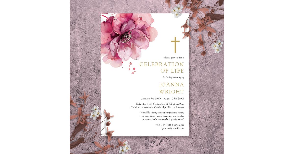 Pink Floral Christian Celebration Of Life Funeral Invitation | Zazzle