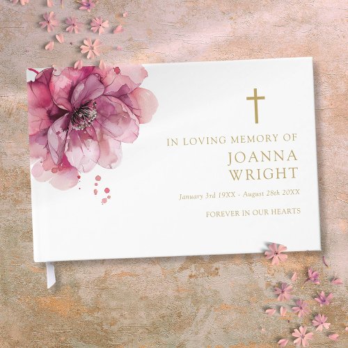 Pink Floral Christian In Loving Memory Funeral