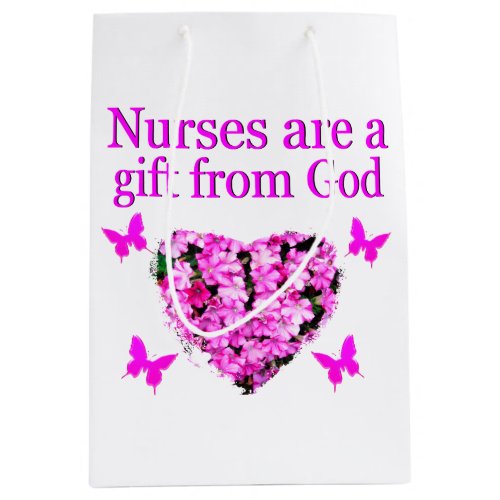 PINK FLORAL CHRISTIAN NURSE DESIGN MEDIUM GIFT BAG