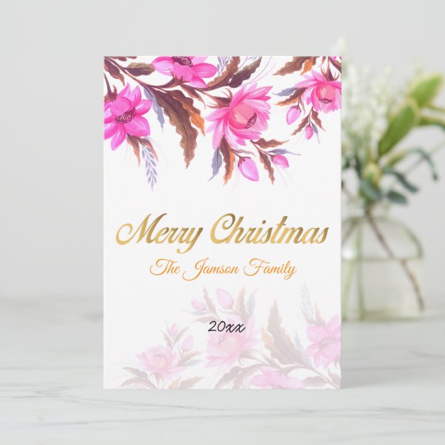 Pink Floral Christmas Card (Standing Front)