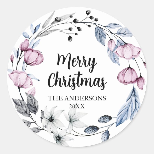 Pink Floral Christmas Envelope Seals (Front)