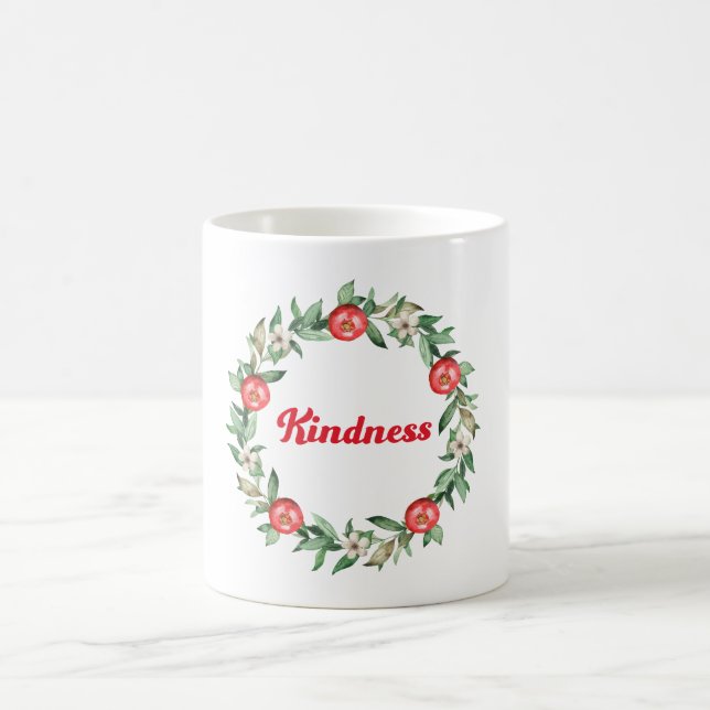 Pink Floral Christmas Wreath Coffee Mug-Kindness Mug (Center)