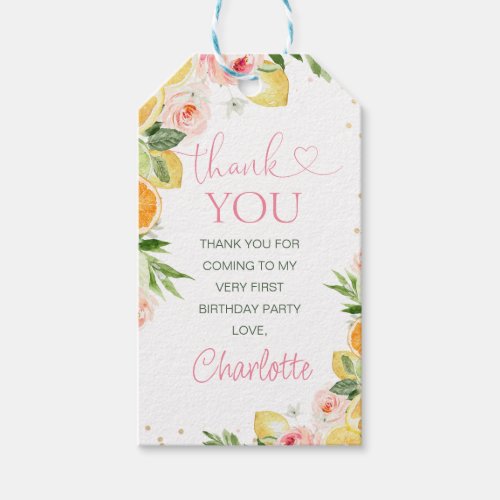 Pink Floral Citrus Birthday Thank You Tag