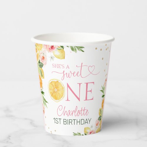 Pink Floral Citrus Shes A Sweet One 1st Birthday  Paper Cups