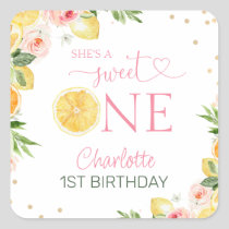 Pink Floral Citrus Sweet One 1st Birthday Party Square Sticker