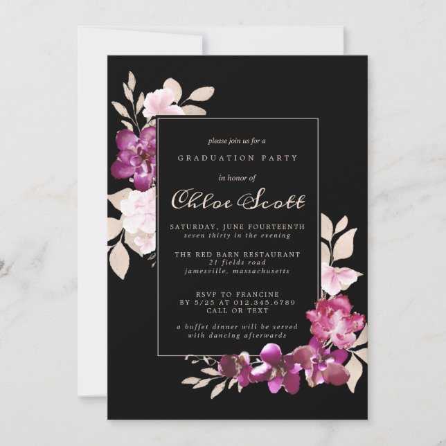 Pink Floral Class of 2021 Graduation Party Invitation (Front)
