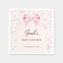 Pink Floral Cocktail Napkin with Pink Bow