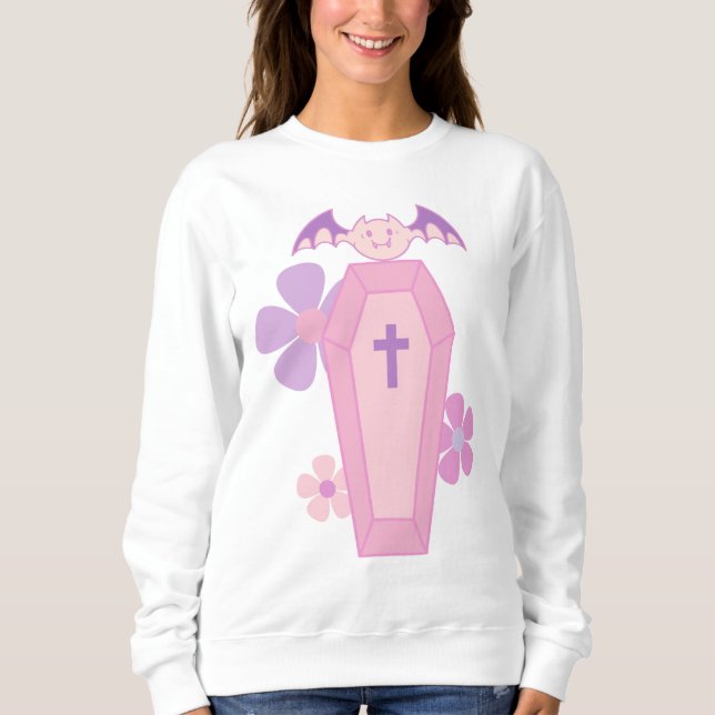 Pink Floral coffin and bat  Sweatshirt (Front)