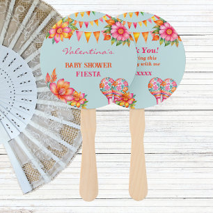 Pink Floral Colorful Blue Fiesta Baby Shower Hand Fan