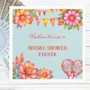 Pink Floral Colorful Blue Fiesta Bridal Shower Napkins