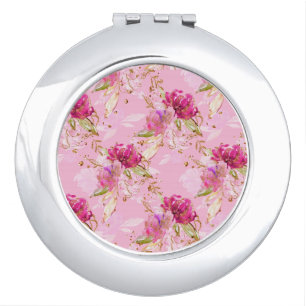 Pink floral  compact mirror