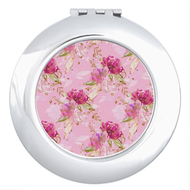 Pink floral  compact mirror (Front)