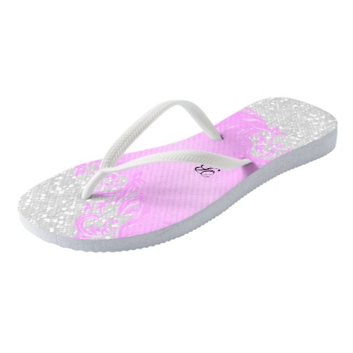 Pink Floral & Confetti Glitter Wedding Flip Flops Zazzle