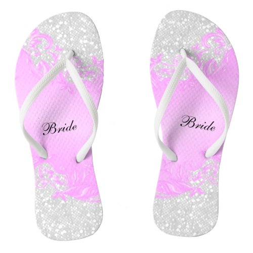 Pink Floral  Confetti Glitter  Wedding Flip Flops