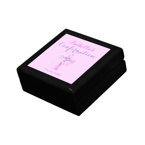 Pink floral confirmation cross name