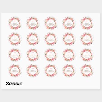 Pink Floral Confirmation Sticker | Zazzle